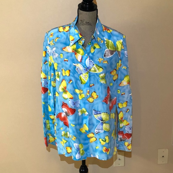 Maggy London 100% Silk Butterfly Motif Blouse. Sz 12 - Picture 1 of 5